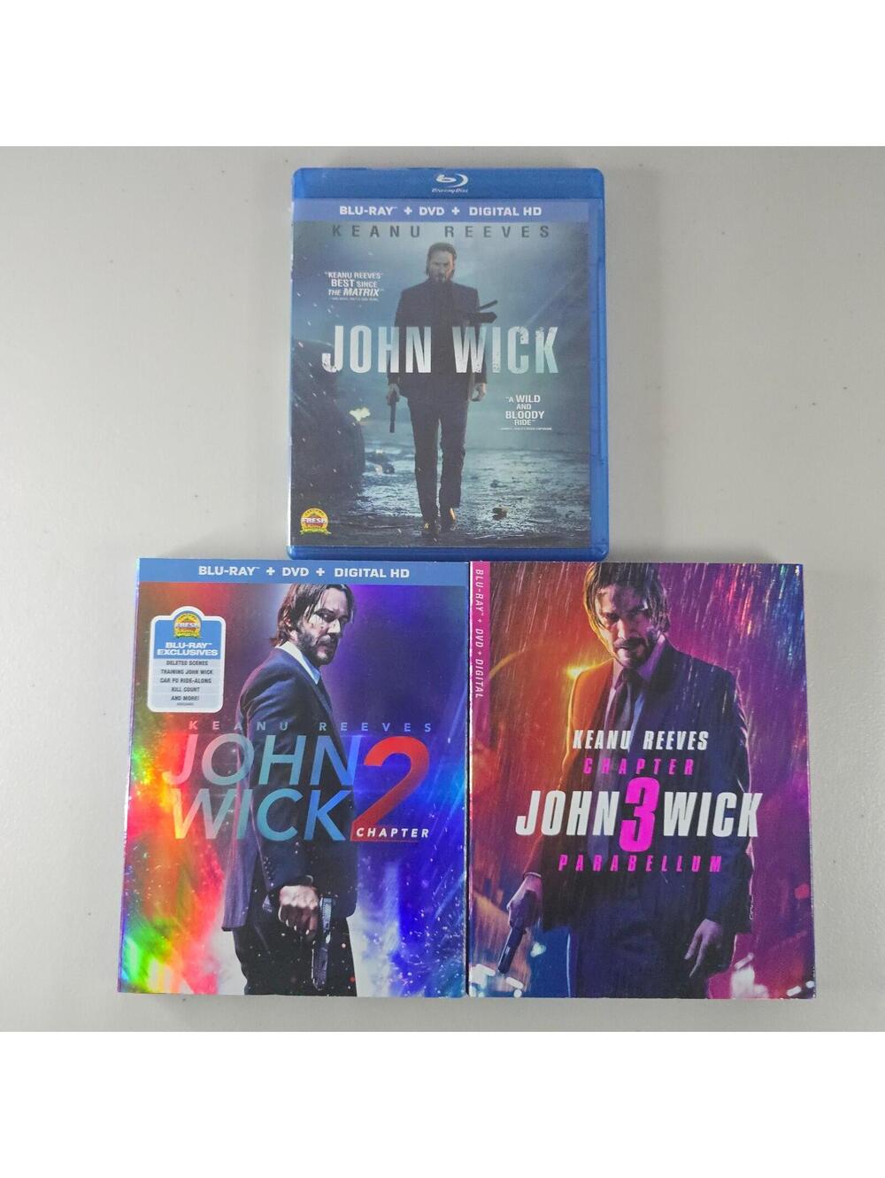 John Wick 1-3 Blu-Ray Lot w 2 Slipcovers